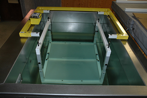 EXERTECH’s standard weighing tank footprint is 58 x 47 inches. The tank is only 34 inches above the floor. No need for steps.